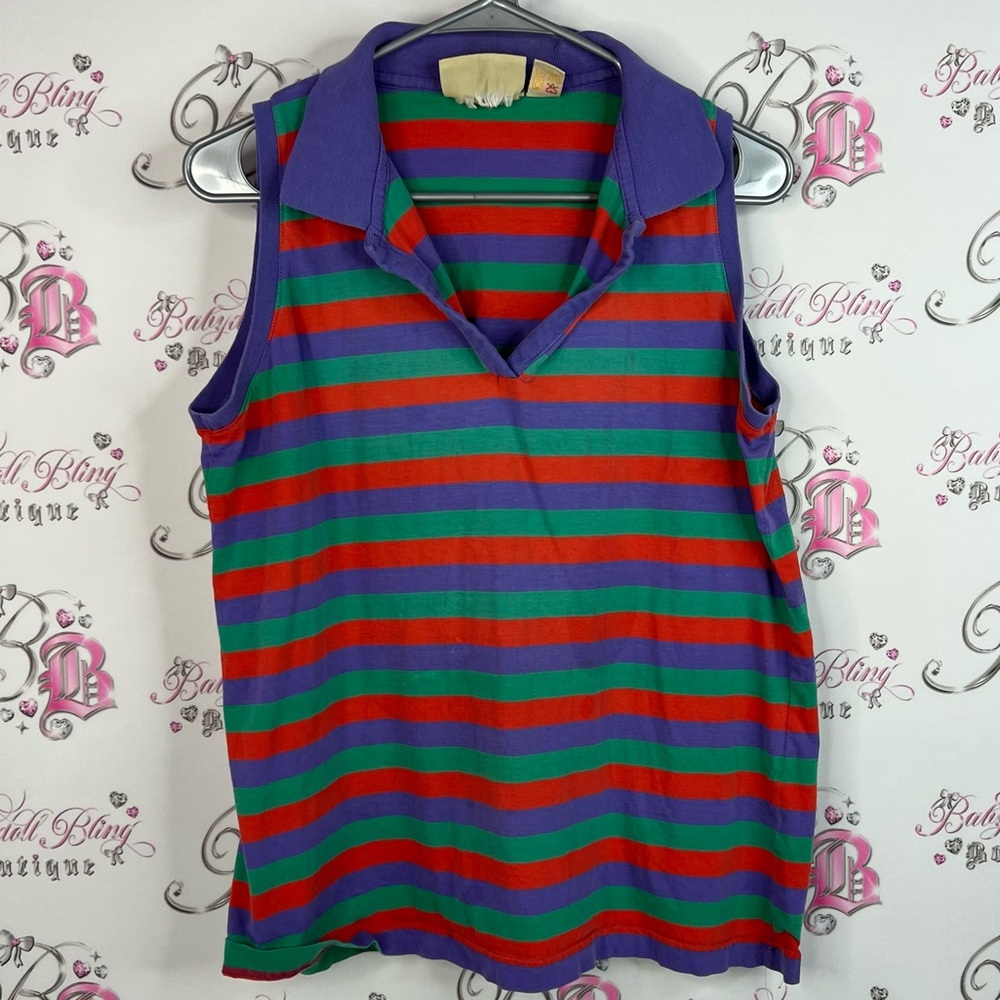 Runaway bay tank top collared vintage Vibrant Striped Sleeveless Top